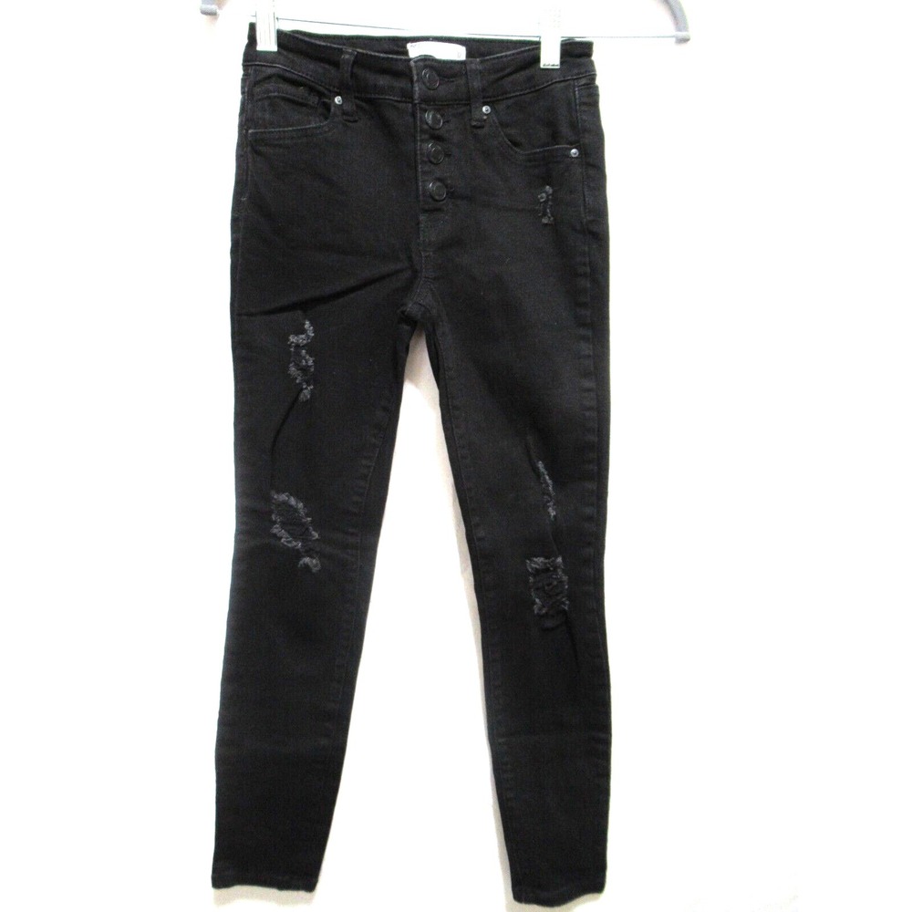 RSQ Kids 12 Mid Rise Ankle Black Slim Stretch Skinny Jeans Distressed Destroyed